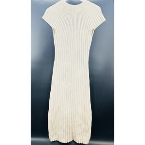 Bohme Ivory Beige Ribbed Maxi Dress Bodycon Cap Sleeves Scoop Back‎ Z1021